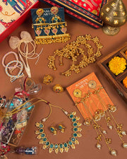 Rakshabandhan gift hamper Golden edition with Kashmiri earrings and necklace set - Naman Arts